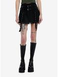 Social Collision Black Grommet Strap Pleated Skirt With Belt, BLACK, hi-res