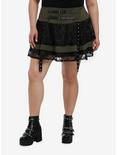 Social Collision Olive & Black Lace Grommet Strap Tiered Skirt Plus Size, BLACK, hi-res