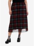 Sweet Society Grey & Red Plaid Mesh Midi Skirt Plus Skirt, RED, hi-res