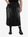 Social Collision Frayed Star Denim Midaxi Skirt Plus Size, GREY, hi-res