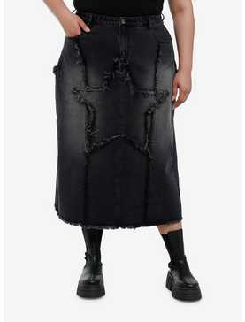 Social Collision Frayed Star Denim Midaxi Skirt Plus Size, , hi-res