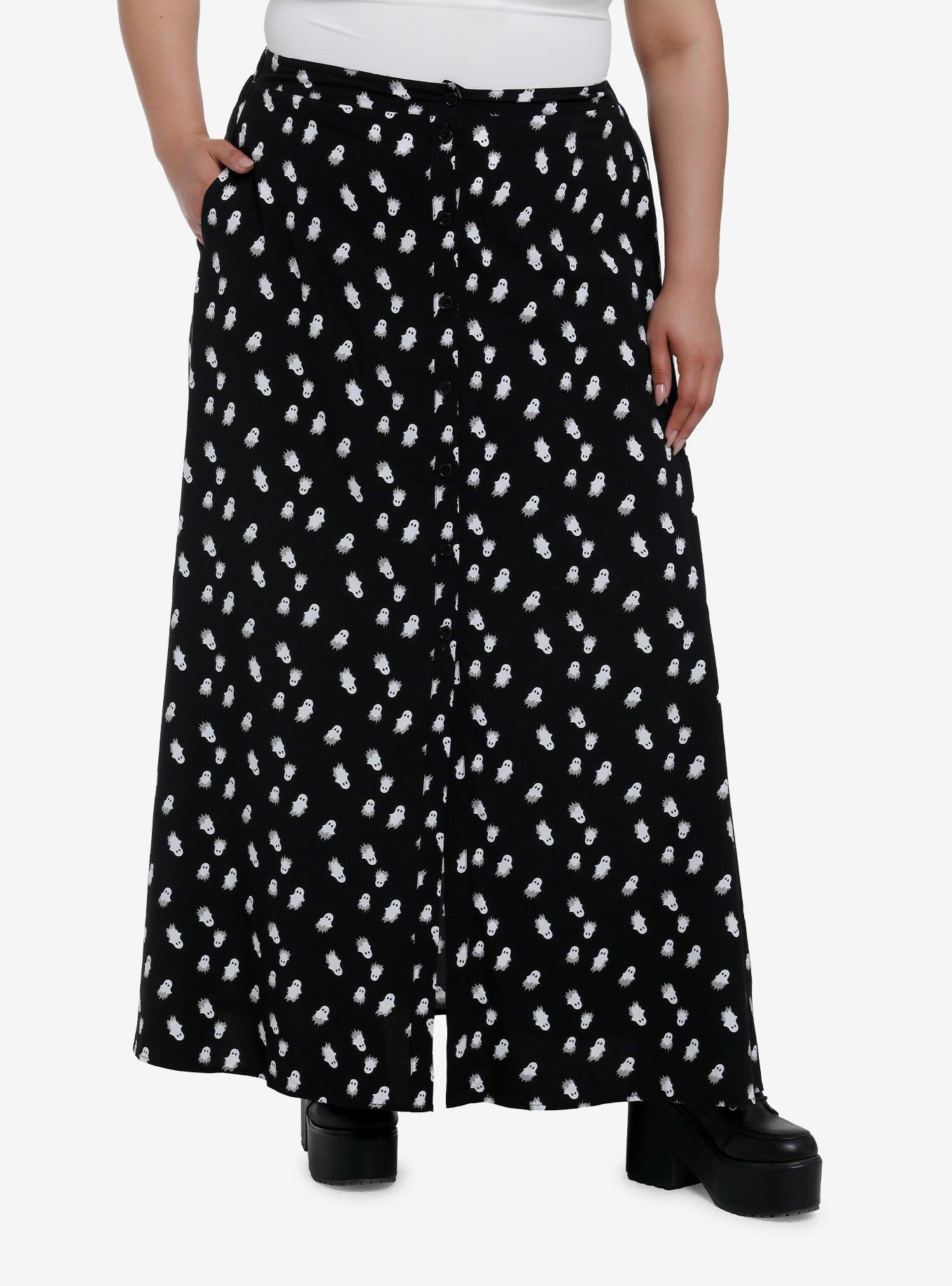 Thorn & Fable Black & White Ghost Maxi Skirt Plus Size, , hi-res