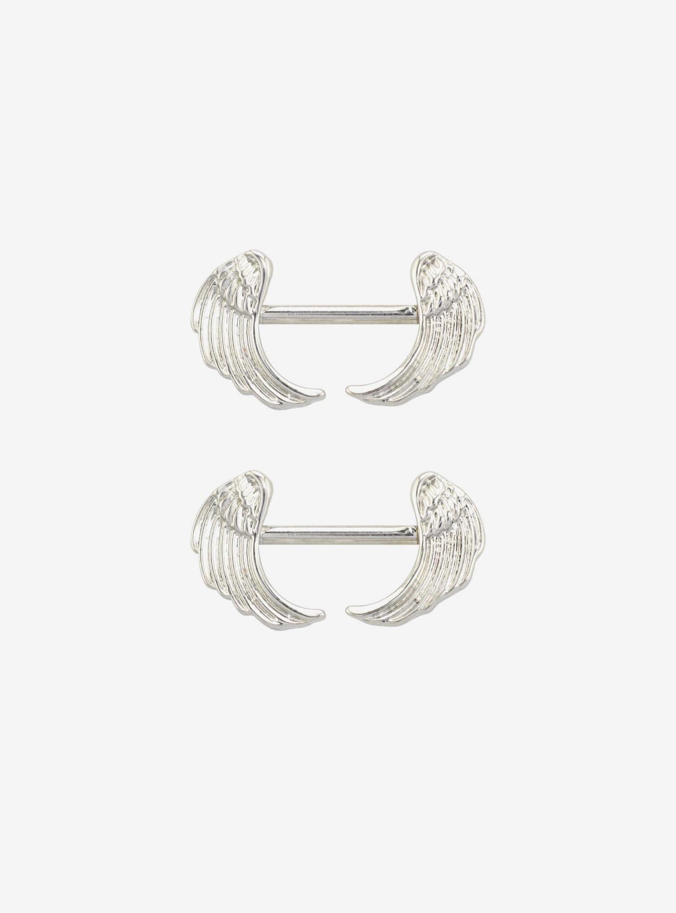 14G Steel Silver Wings Nipple Barbell 2 Pack, , hi-res