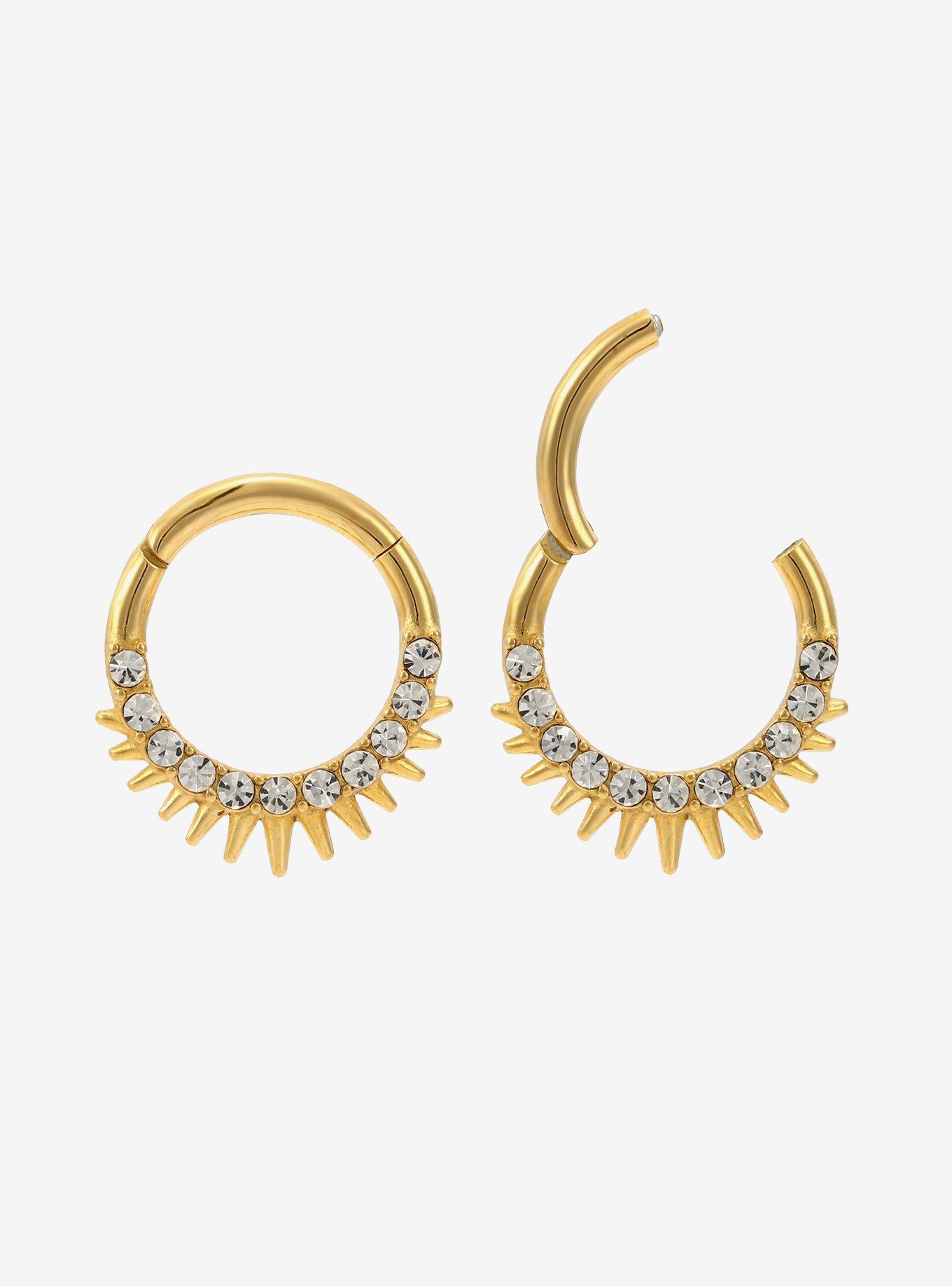 16G Steel Gold Spike Gem Hinged Clicker 2 Pack, , hi-res