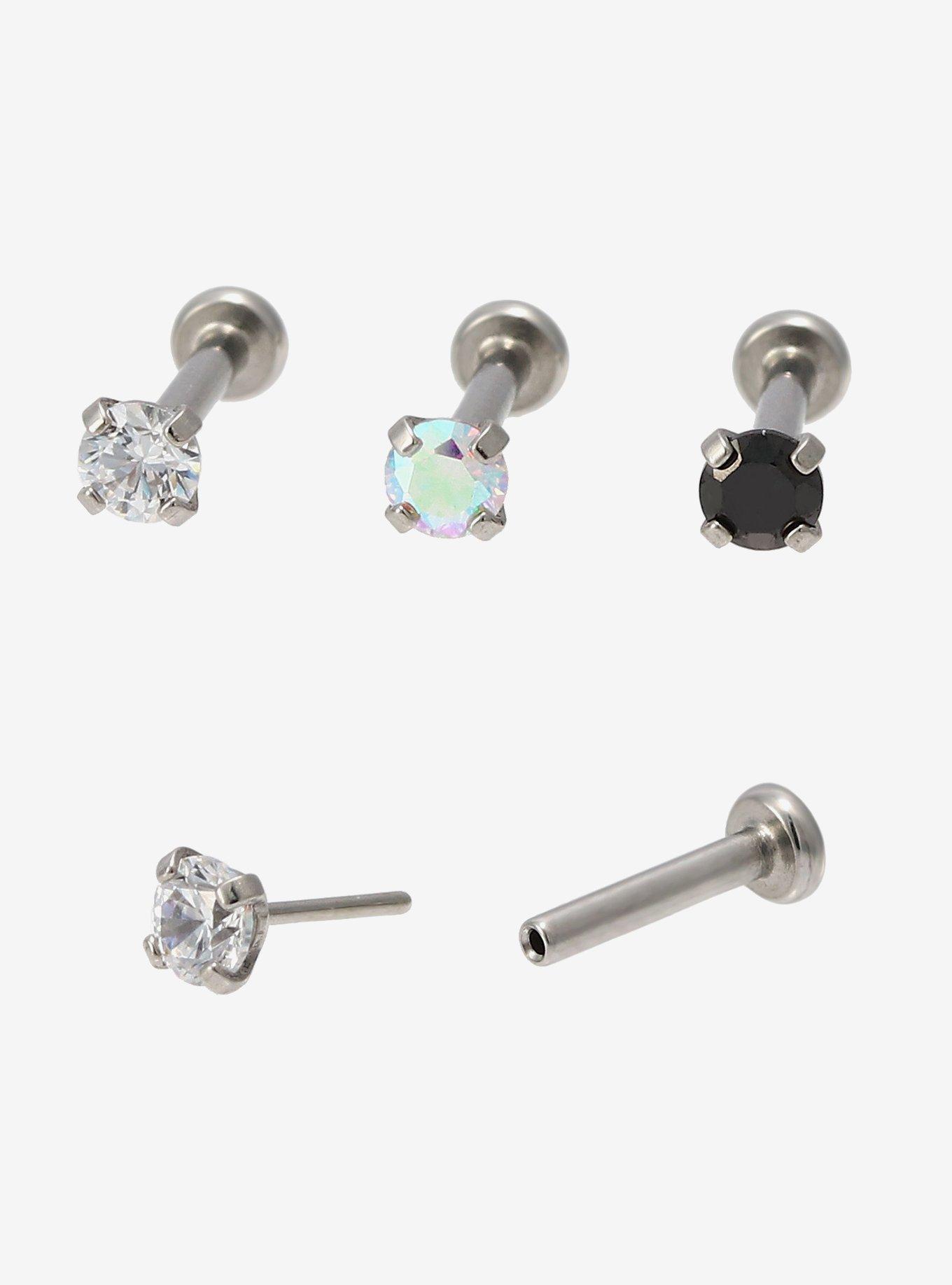 16G Steel Basic Gem Labret Stud 3 Pack, , hi-res