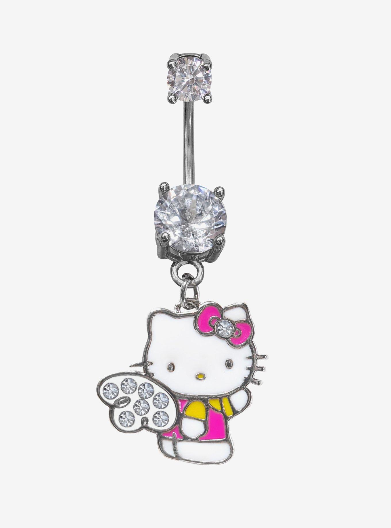 14G Steel Hello Kitty Rhinestone Bow Navel Barbell
