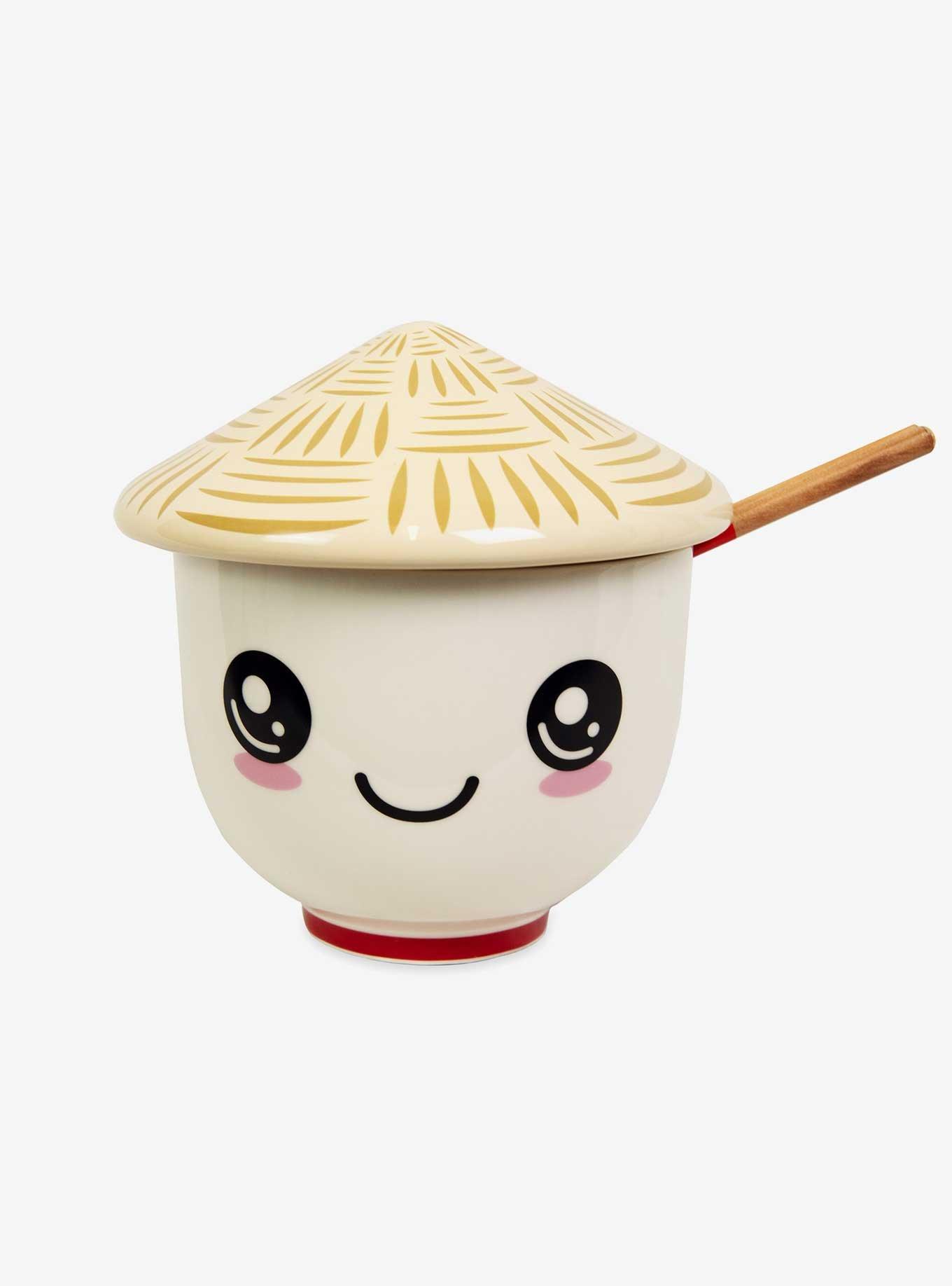 Kawaii Face Conical Hat Lid Ramen Bowl With Chopsticks, , hi-res