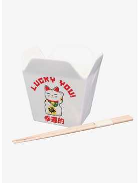 Lucky Cat Lucky You Take Out Ramen Bowl With Chopsticks, , hi-res