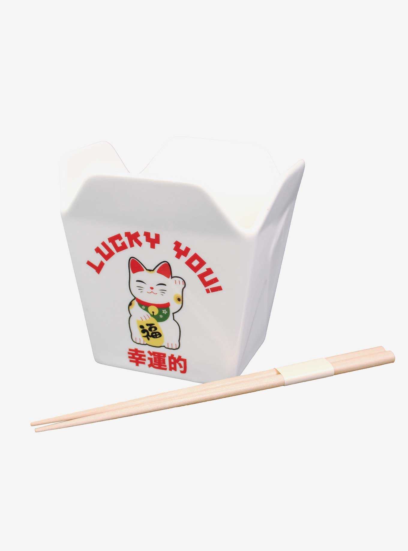 Lucky Cat Lucky You Take Out Ramen Bowl With Chopsticks, , hi-res