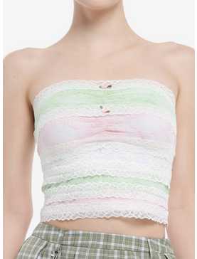 Sweet Society Stripe Rosette Lace Girls Tube Top, , hi-res