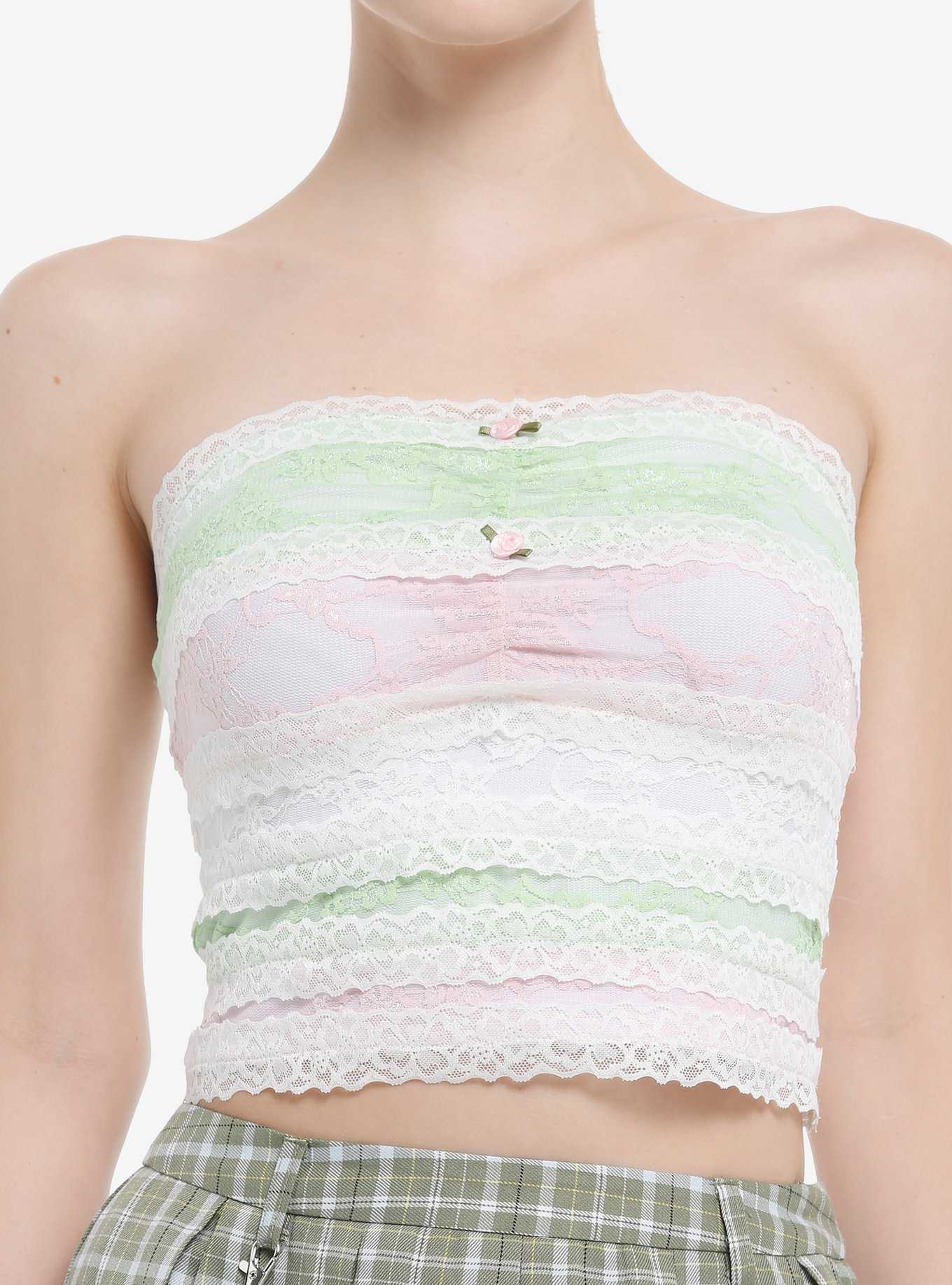 Sweet Society Stripe Rosette Lace Girls Tube Top, , hi-res