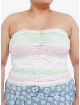 Sweet Society Stripe Rosette Lace Girls Tube Top Plus Size, , hi-res