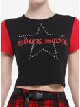 Social Collision Black & Red Rock Star Girls Crop T-Shirt, RED, hi-res