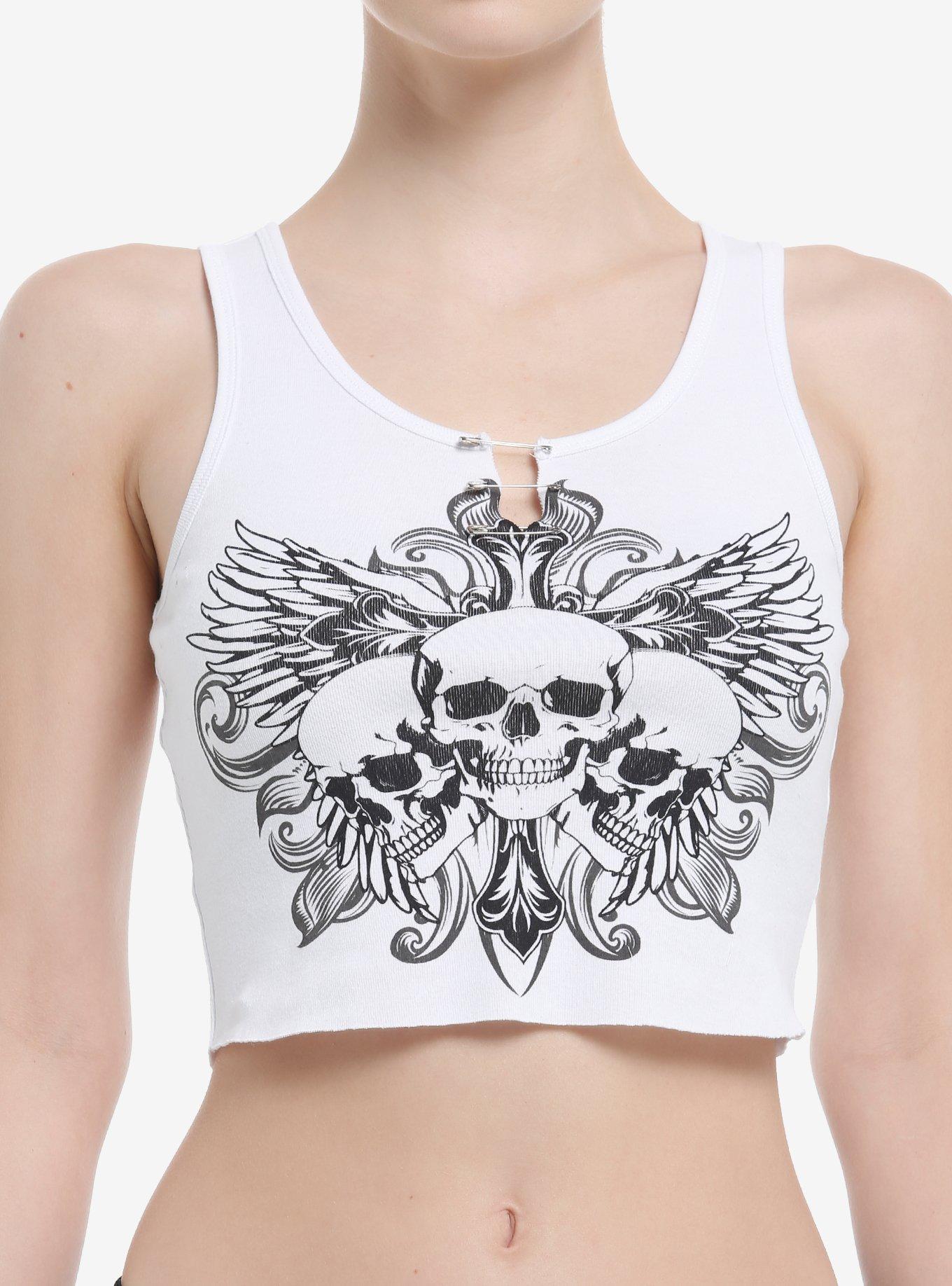 Social Collision Winged Skulls Crop Girls Racerback Tank Top, , hi-res