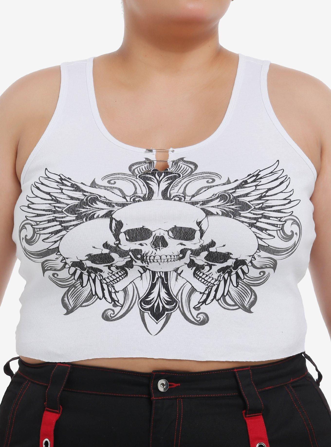 Social Collision Winged Skulls Crop Girls Racerback Tank Top Plus Size, BLACK, hi-res