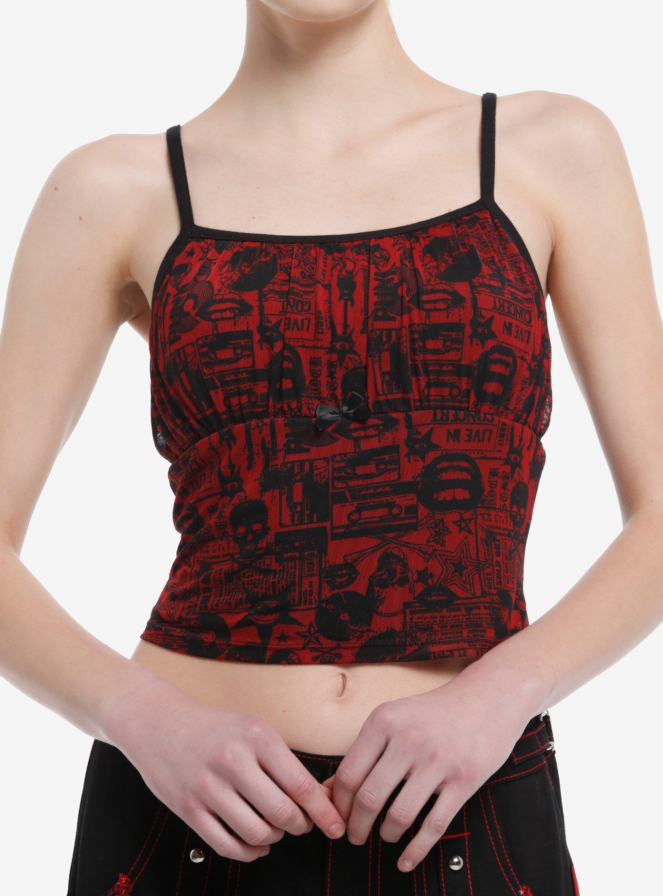 Social Collision Rockstar Print Mesh Girls Cami, BLACK, hi-res