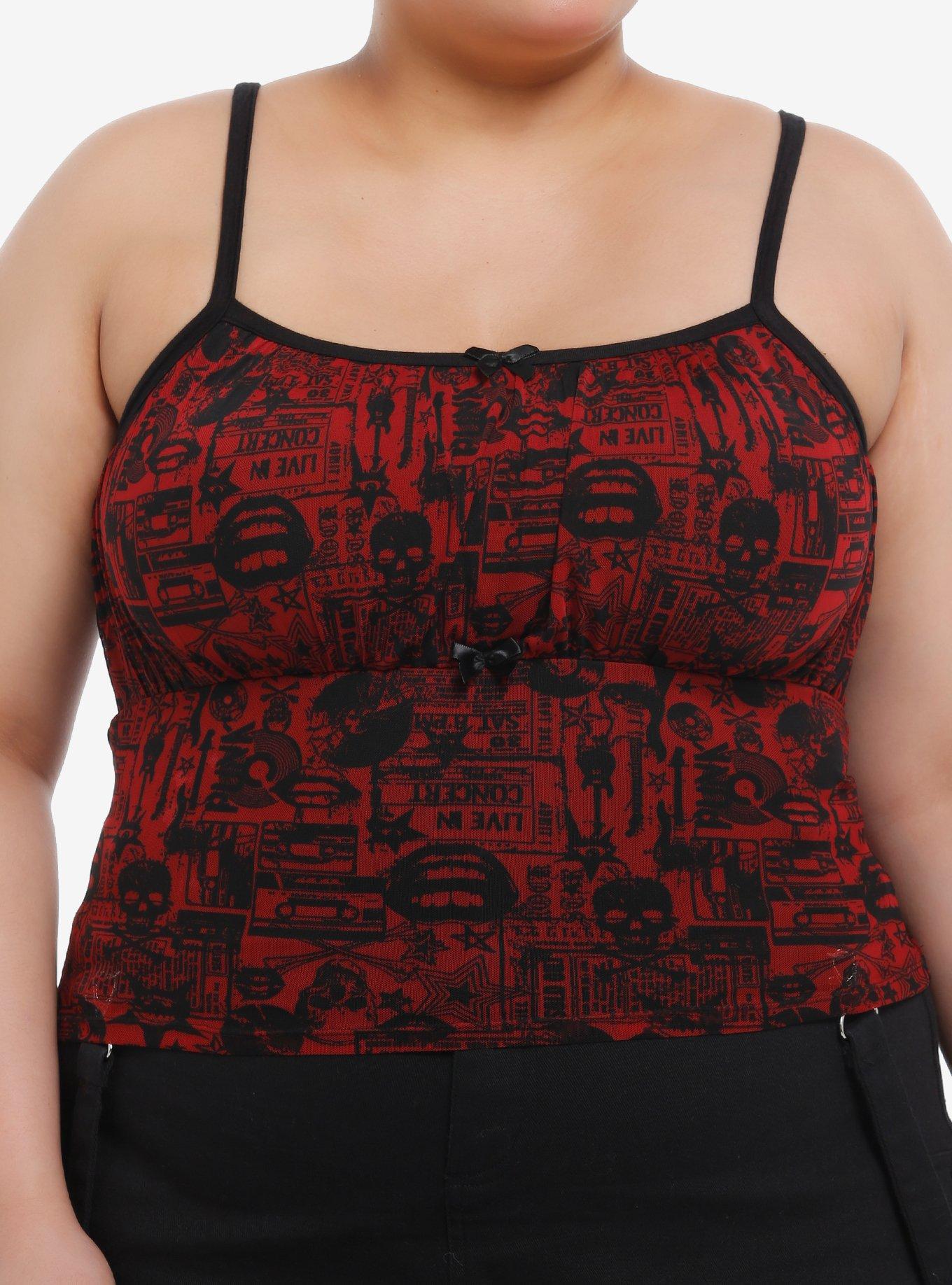 Social Collision Rockstar Print Mesh Girls Cami Plus Size, , hi-res