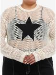 Social Collision Star Open Knit Girls Crop Sweater Plus Size, BLACK, hi-res