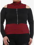 Social Collision Black & Red Stripe Girls Mock Neck Twofer Plus Size, RED, hi-res