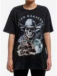 Cosmic Aura Skull Cowboy Destructed Mineral Wash Girls Oversized T-Shirt, BROWN, hi-res