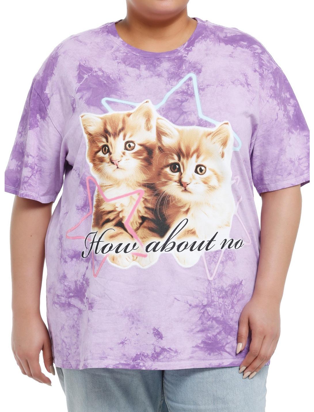 Sweet Society Cats How About No Girls Tie-Dye Oversized T-Shirt Plus Size, BLUE, hi-res