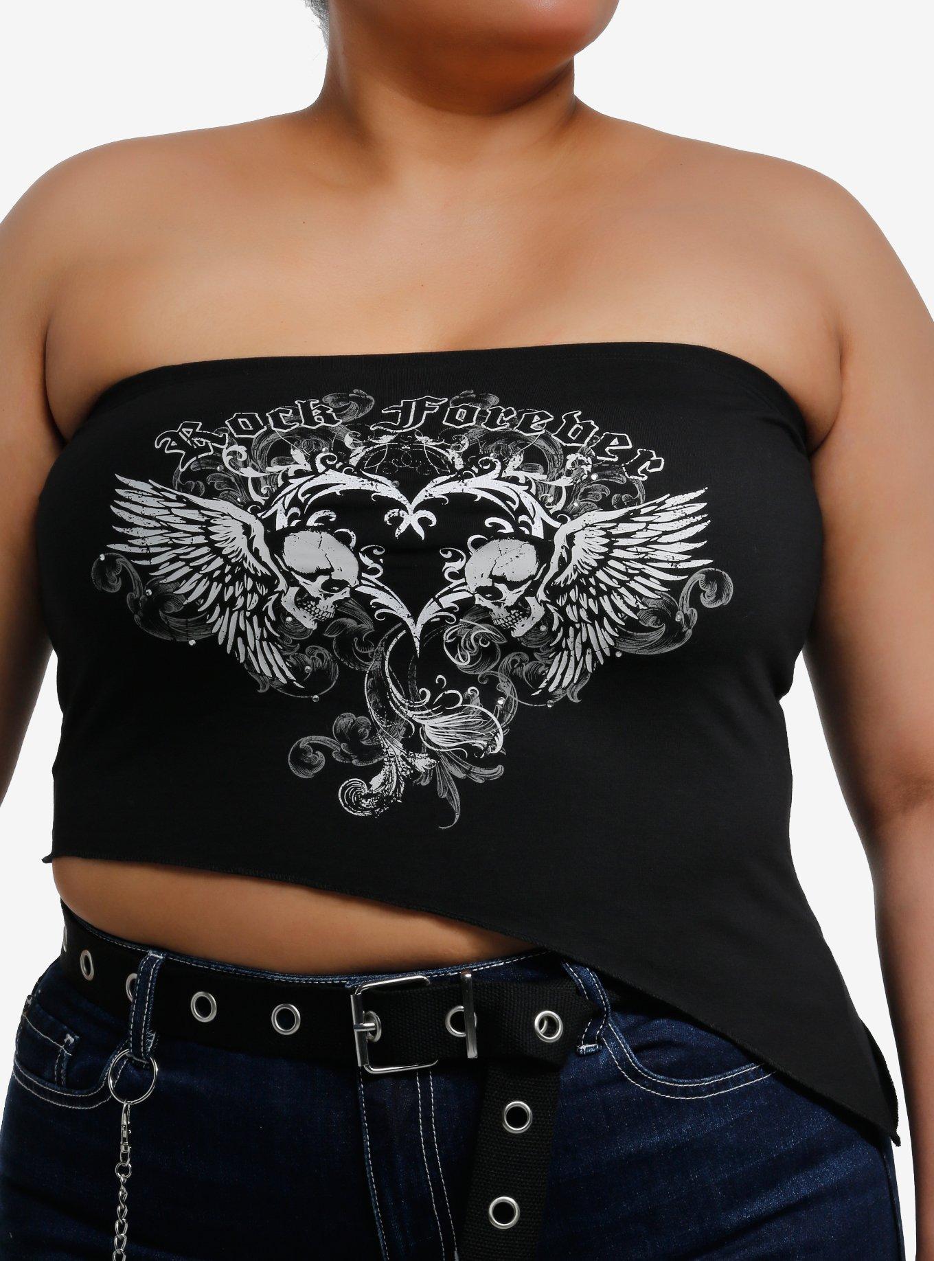 Rock Forever Rhinestone Asymmetrical Girls Tube Top Plus Size, , hi-res