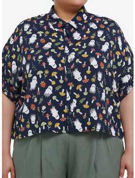 Thorn & Fable Mushroom Ghost Girls Boxy Woven Button-Up Plus Size, , hi-res