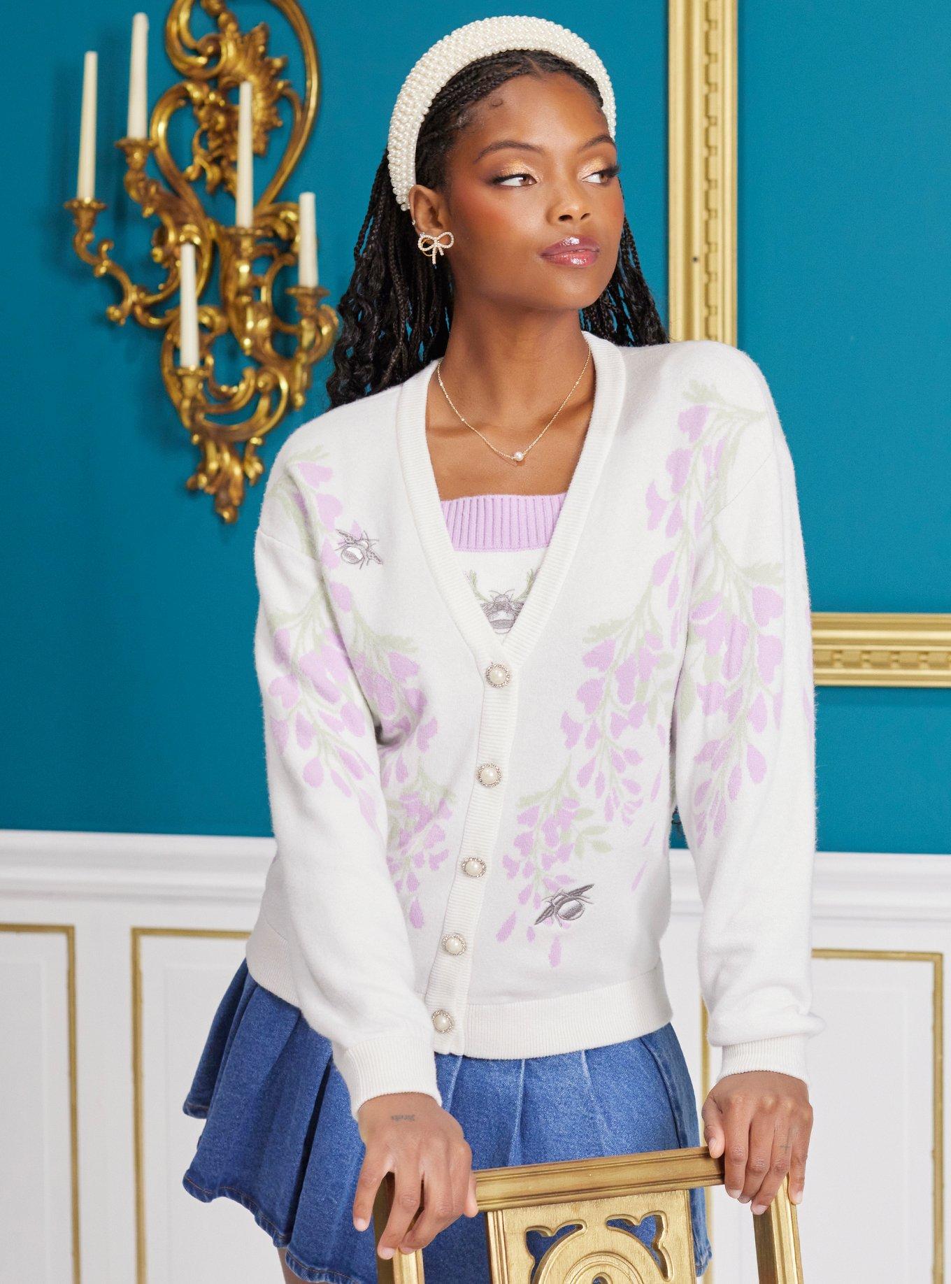 Her Universe Bridgerton Wisteria Cardigan, LAVENDER  WHITE, hi-res