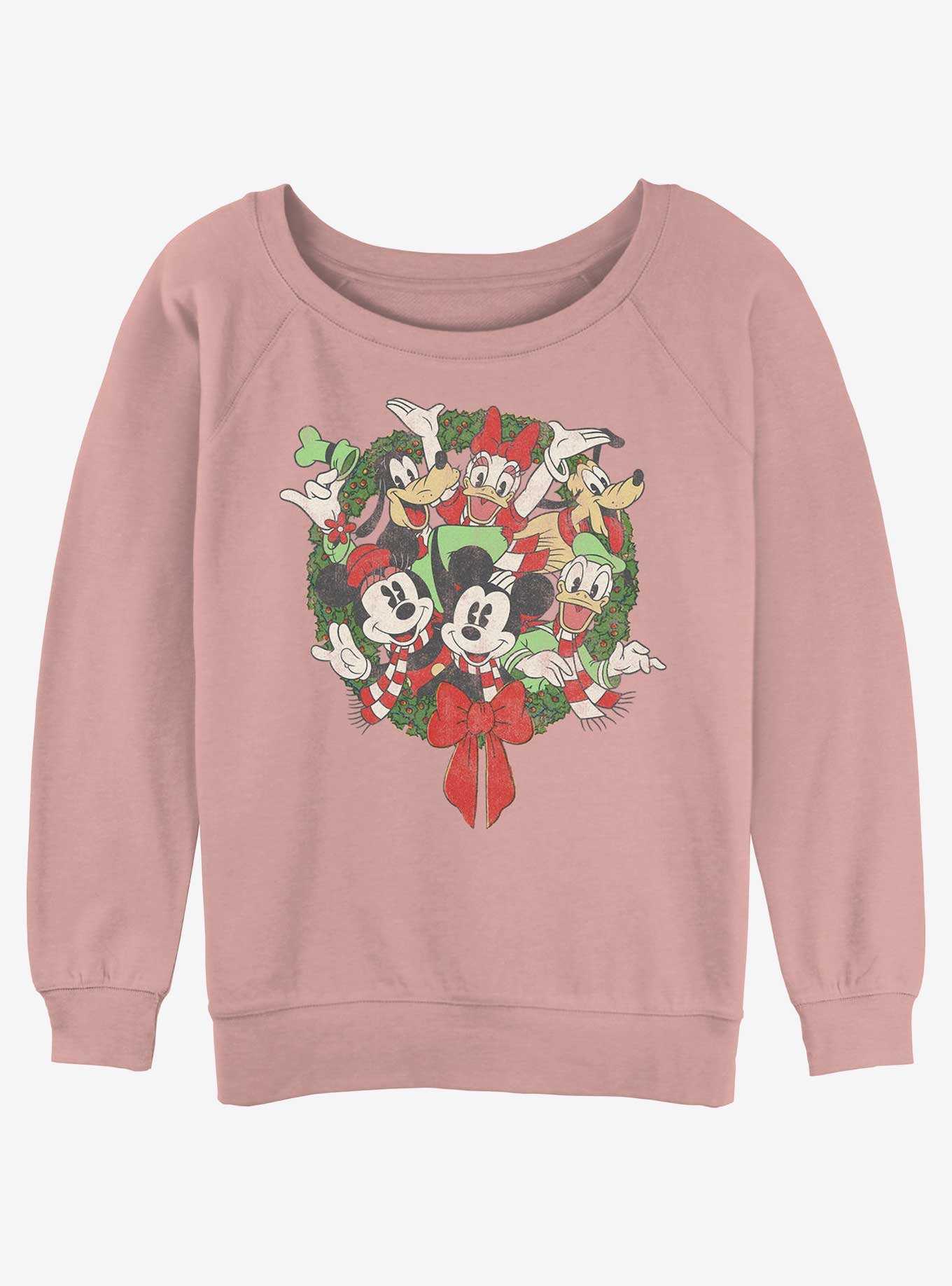 Disney Mickey Mouse & Friends Holiday Wreath Girls Slouchy Sweatshirt, , hi-res