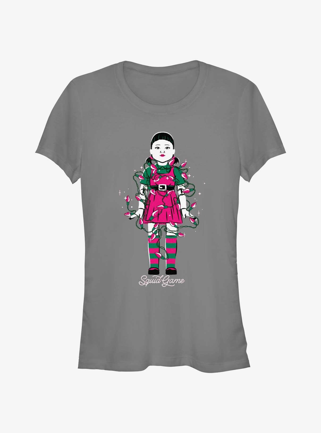 Squid Game Young-Hee Doll In Christmas Lights Girls T-Shirt, CHARCOAL, hi-res