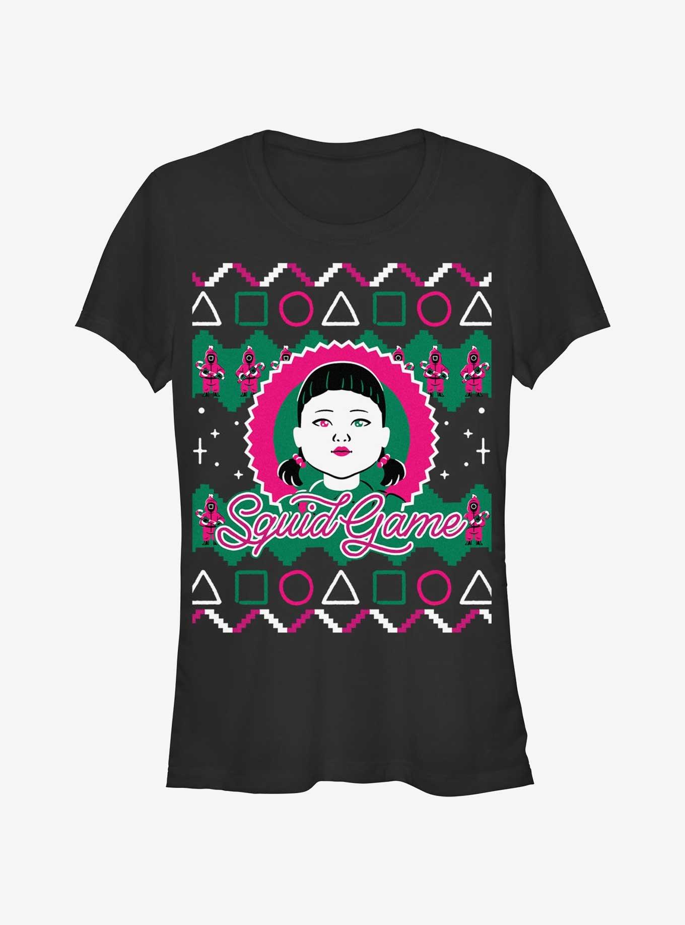 Squid Game Young-Hee Doll Ugly Christmas Girls T-Shirt, BLACK, hi-res