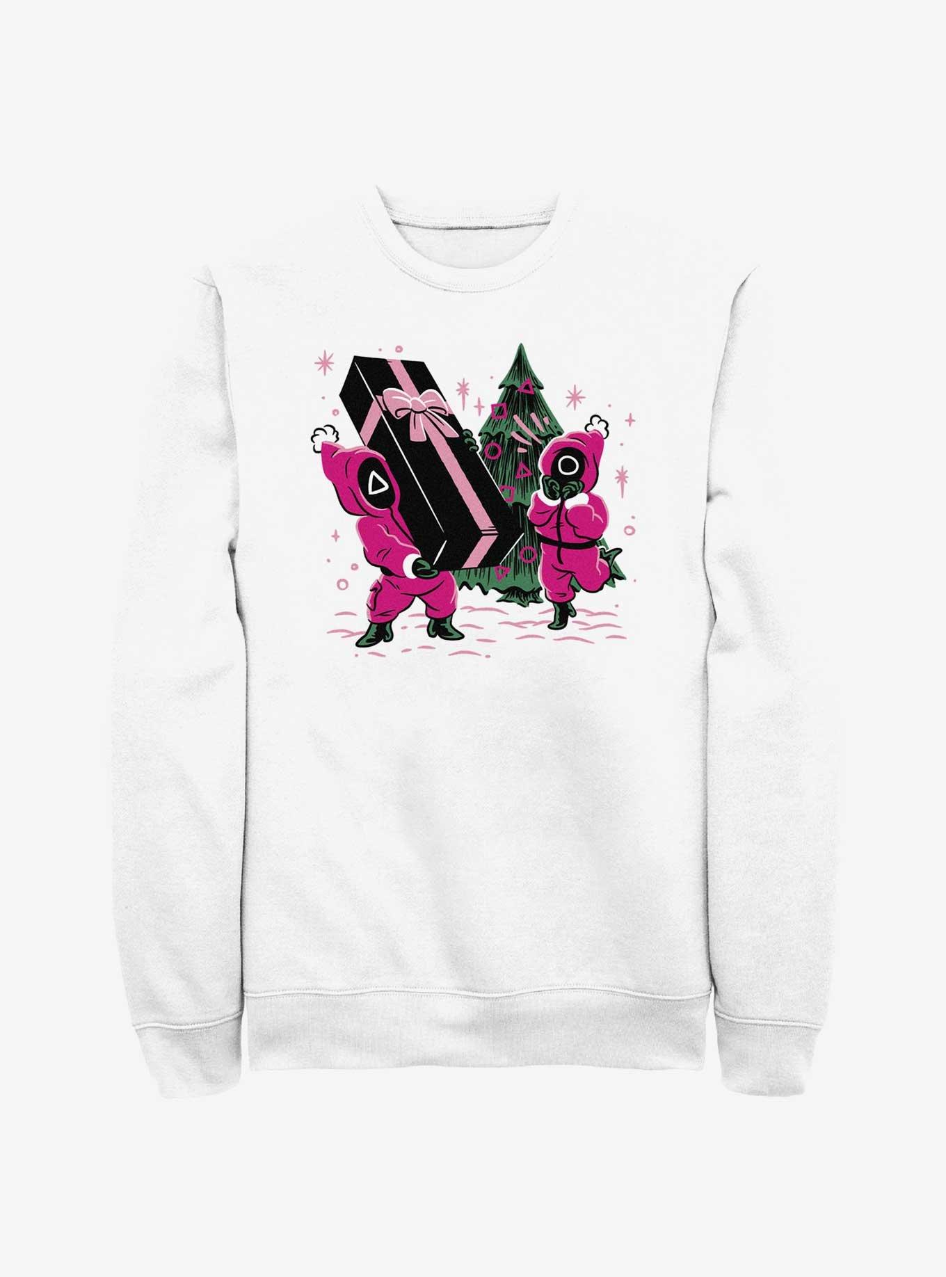 Squid Game Holiday Presents Pink Soldiers Sweatshirt, WHITE, hi-res