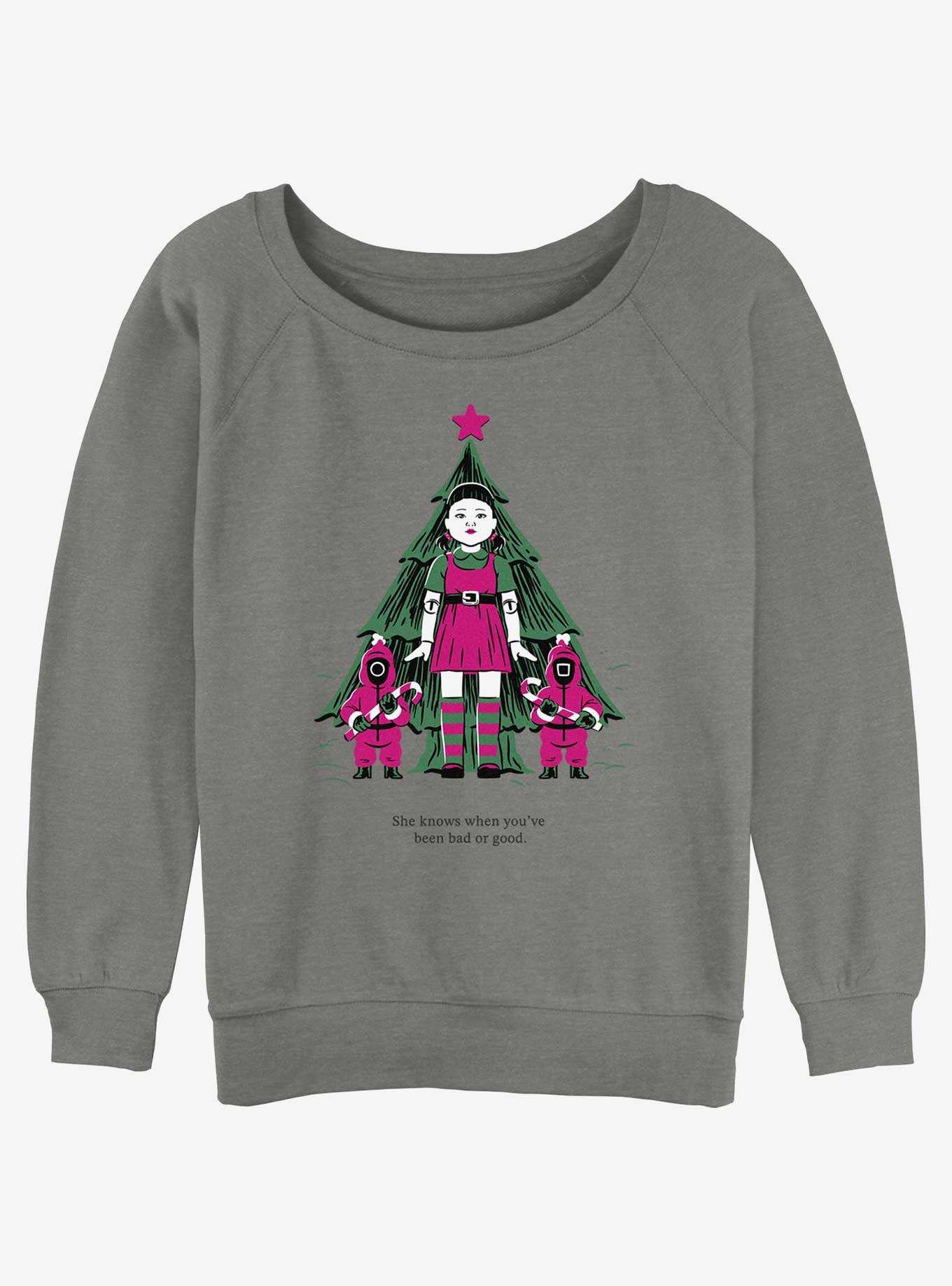 Squid Game Christmas Young-Hee Doll Knows Girls Slouchy Sweatshirt, , hi-res