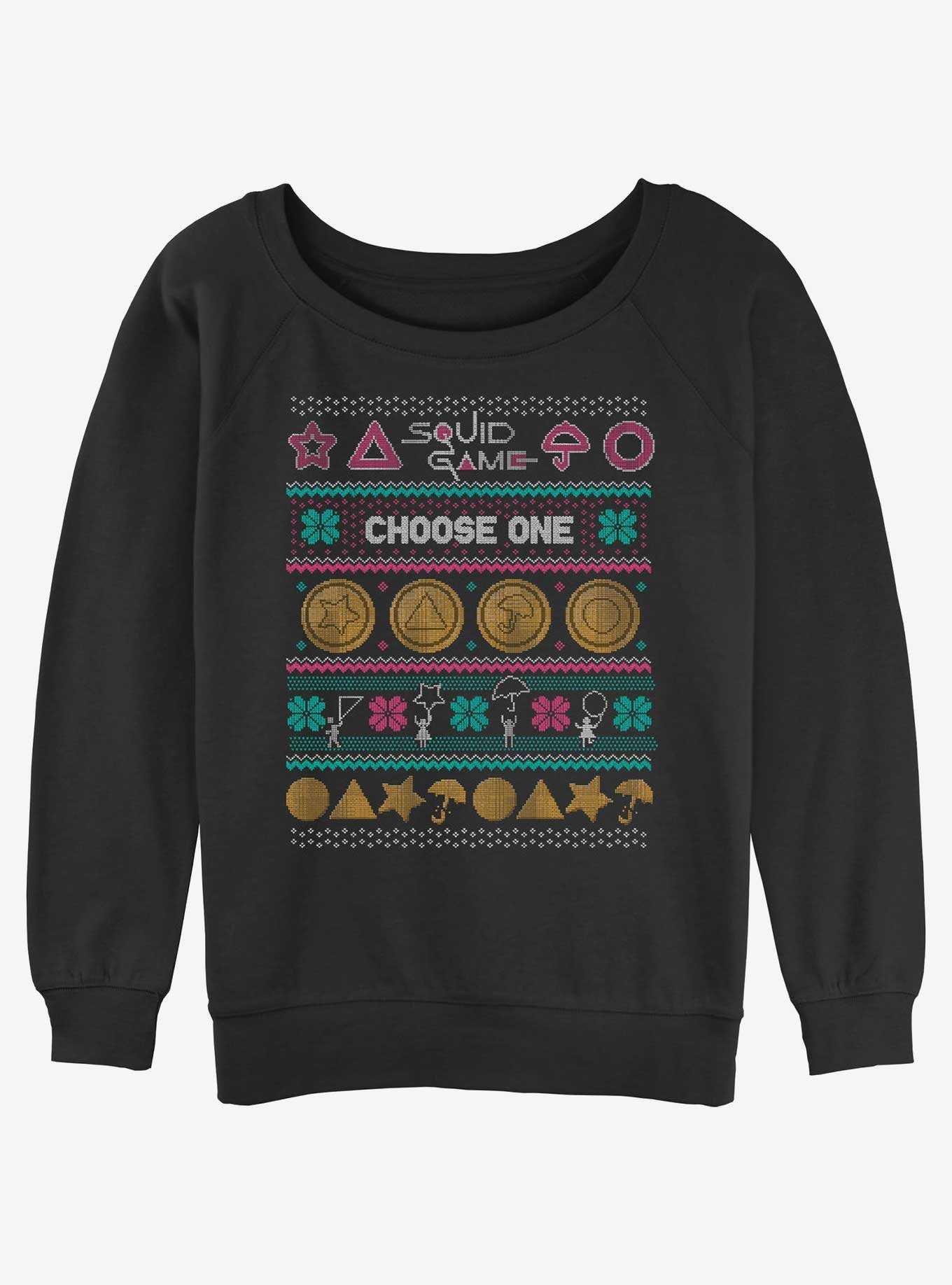 Squid Game Choose One Dalgona Cookie Ugly Christmas Girls Slouchy Sweatshirt, , hi-res