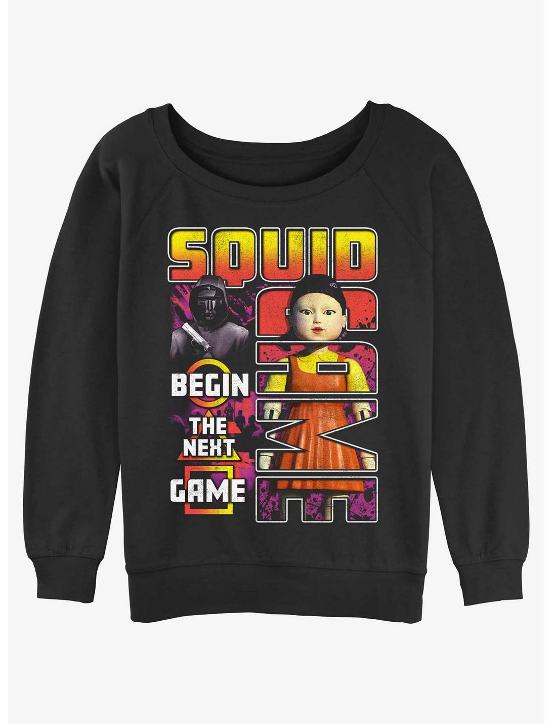 Squid Game Masked Man and Young-Hee Doll Star The Next Game Girls Slouchy Sweatshirt, BLACK, hi-res