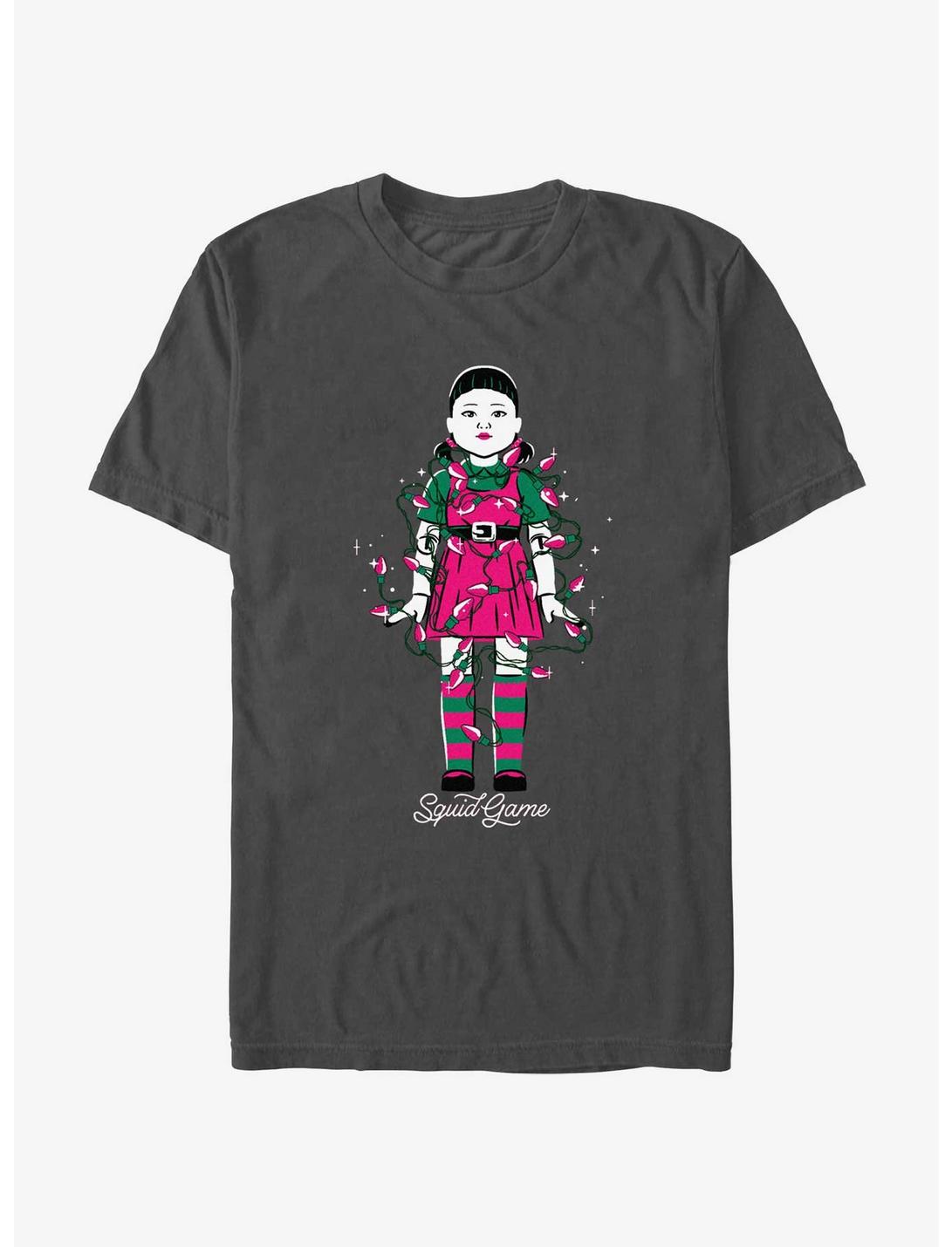 Squid Game Young-Hee Doll In Christmas Lights T-Shirt, CHARCOAL, hi-res