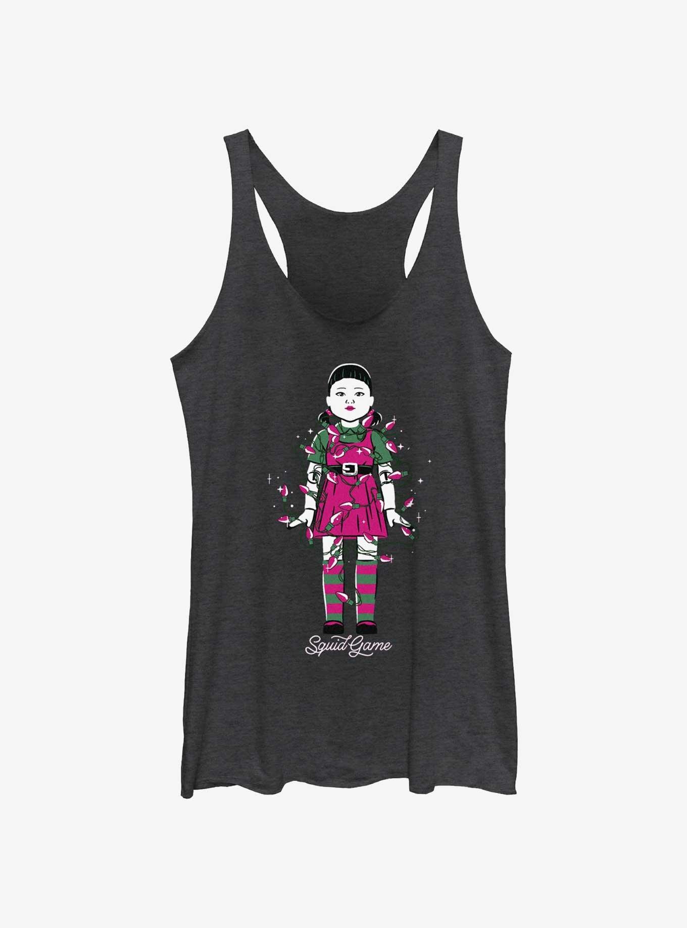 Squid Game Young-Hee Doll In Christmas Lights Girls Tank, BLK HTR, hi-res