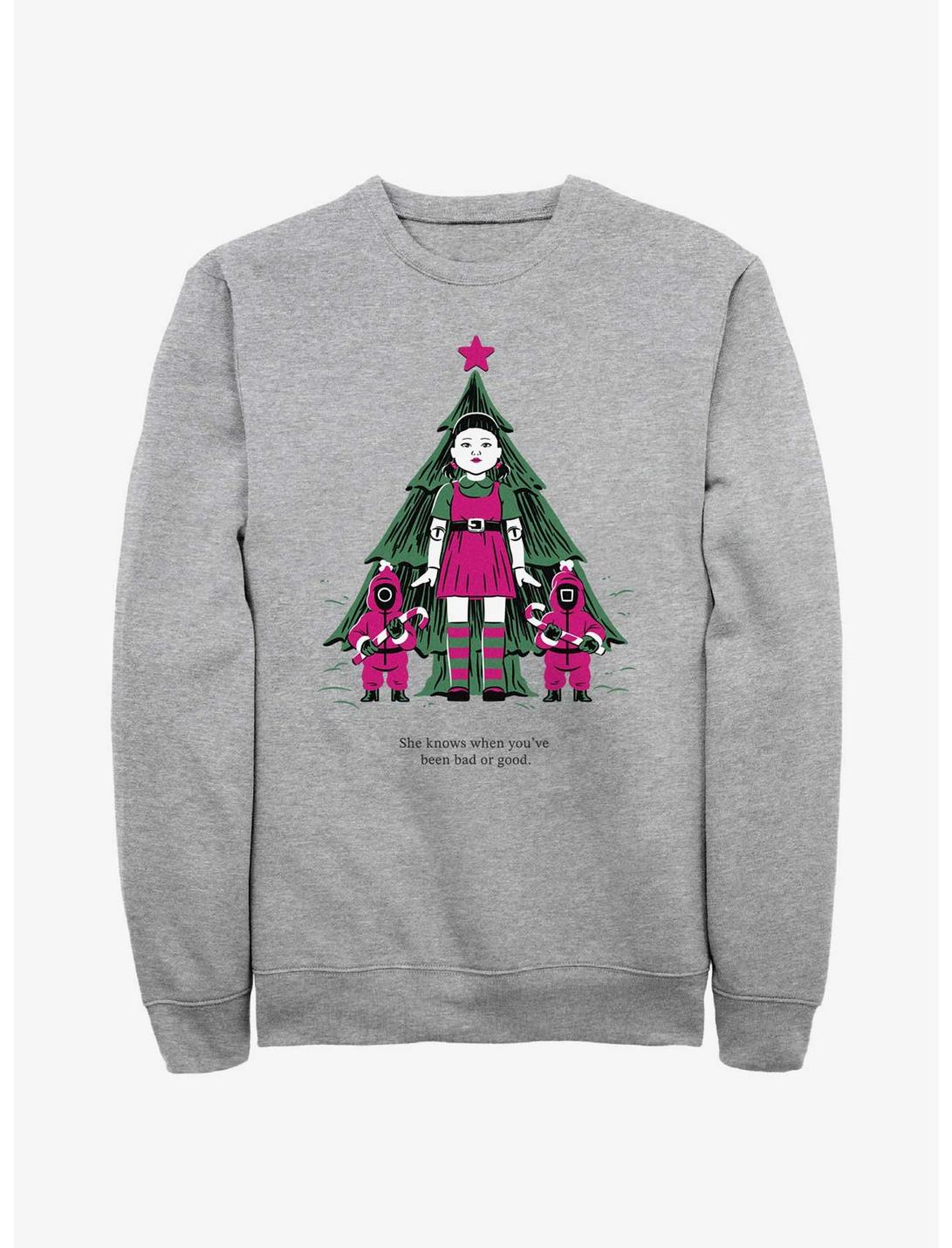 Squid Game Christmas Young-Hee Doll Knows Sweatshirt, ATH HTR, hi-res
