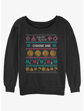 Squid Game Choose One Dalgona Cookie Ugly Christmas Womens Slouchy Sweatshirt, , hi-res