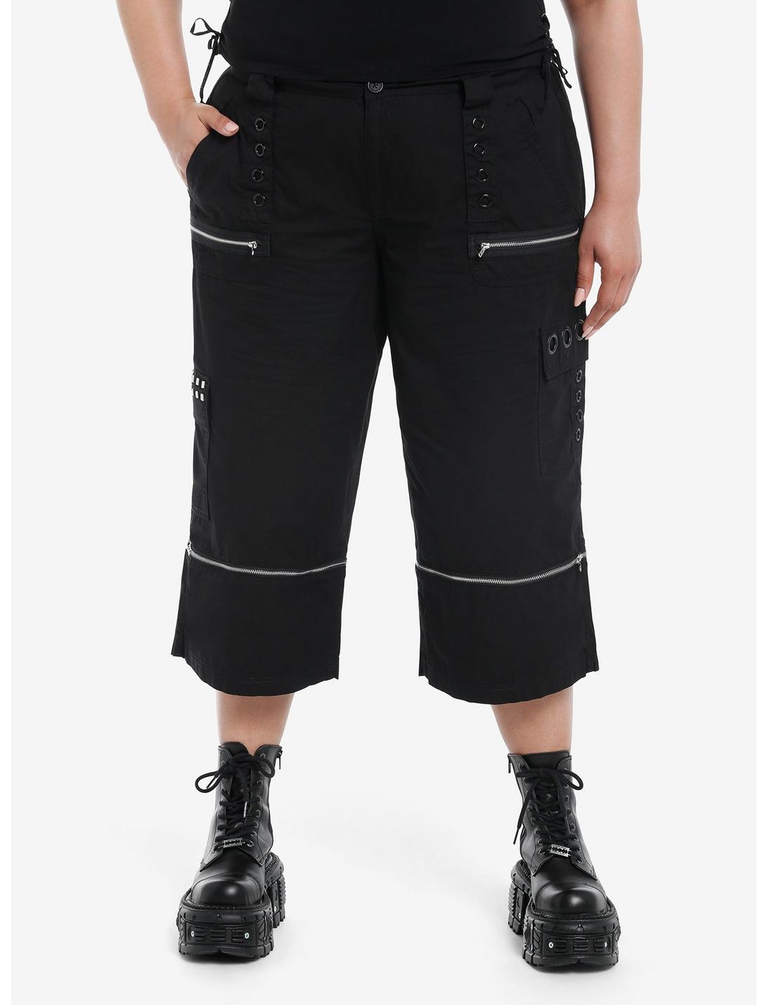 Social Collision Black Stud Grommet Zip-Off Cargo Shorts Plus Size, BLACK, hi-res