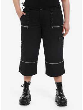 Social Collision Black Stud Grommet Zip-Off Cargo Shorts Plus Size, , hi-res