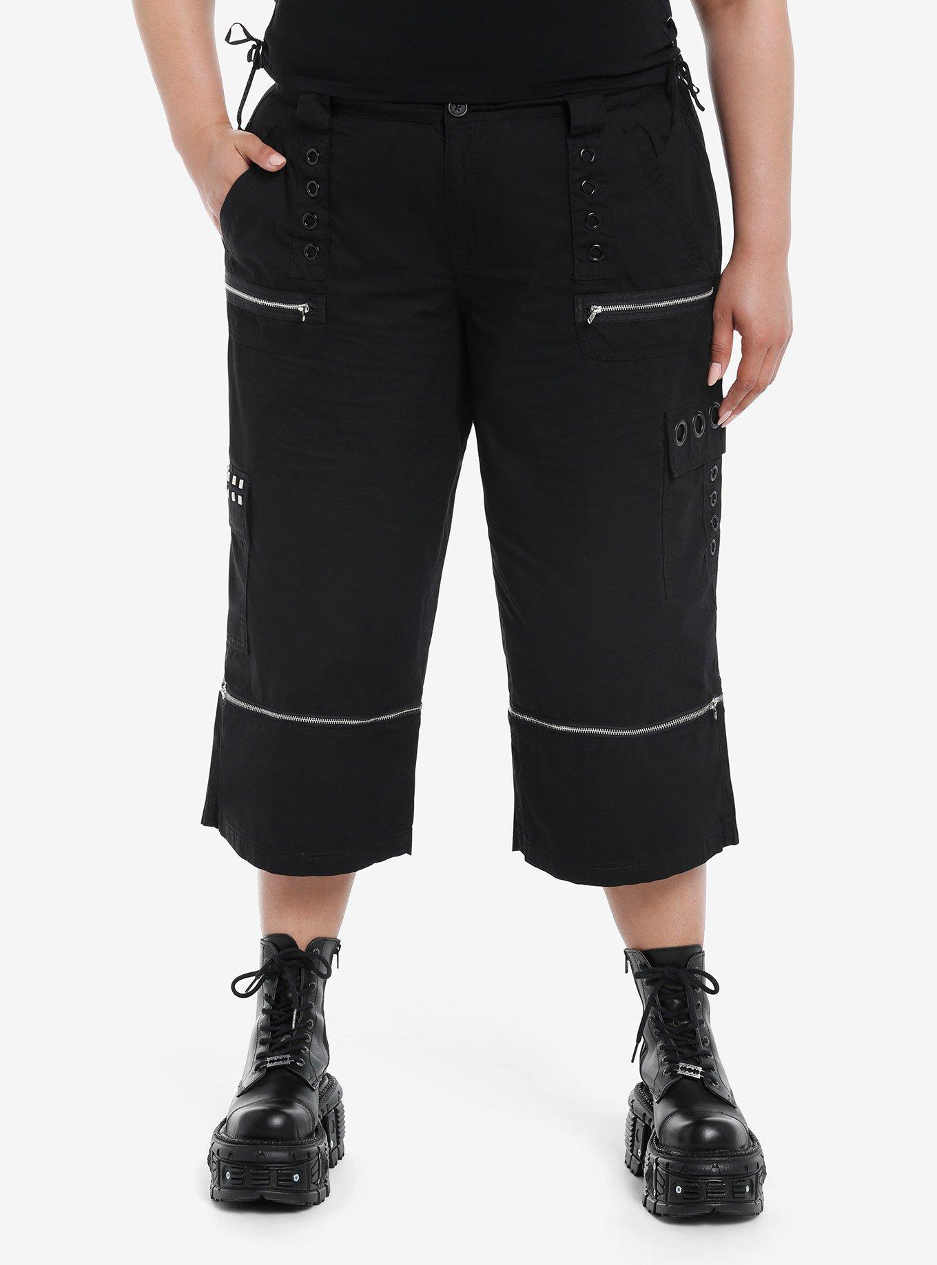 Social Collision Black Stud Grommet Zip-Off Cargo Shorts Plus Size, BLACK, hi-res