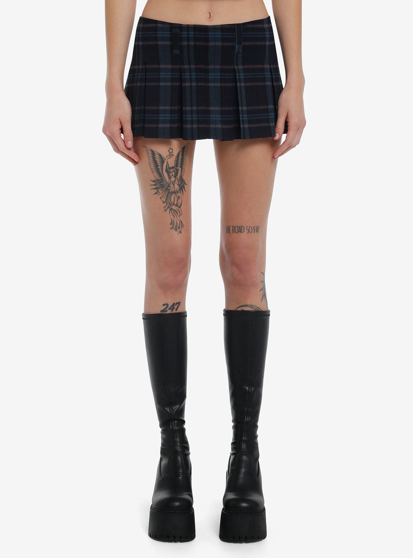 Navy & Dark Green Plaid Micro Mini Skort, , hi-res