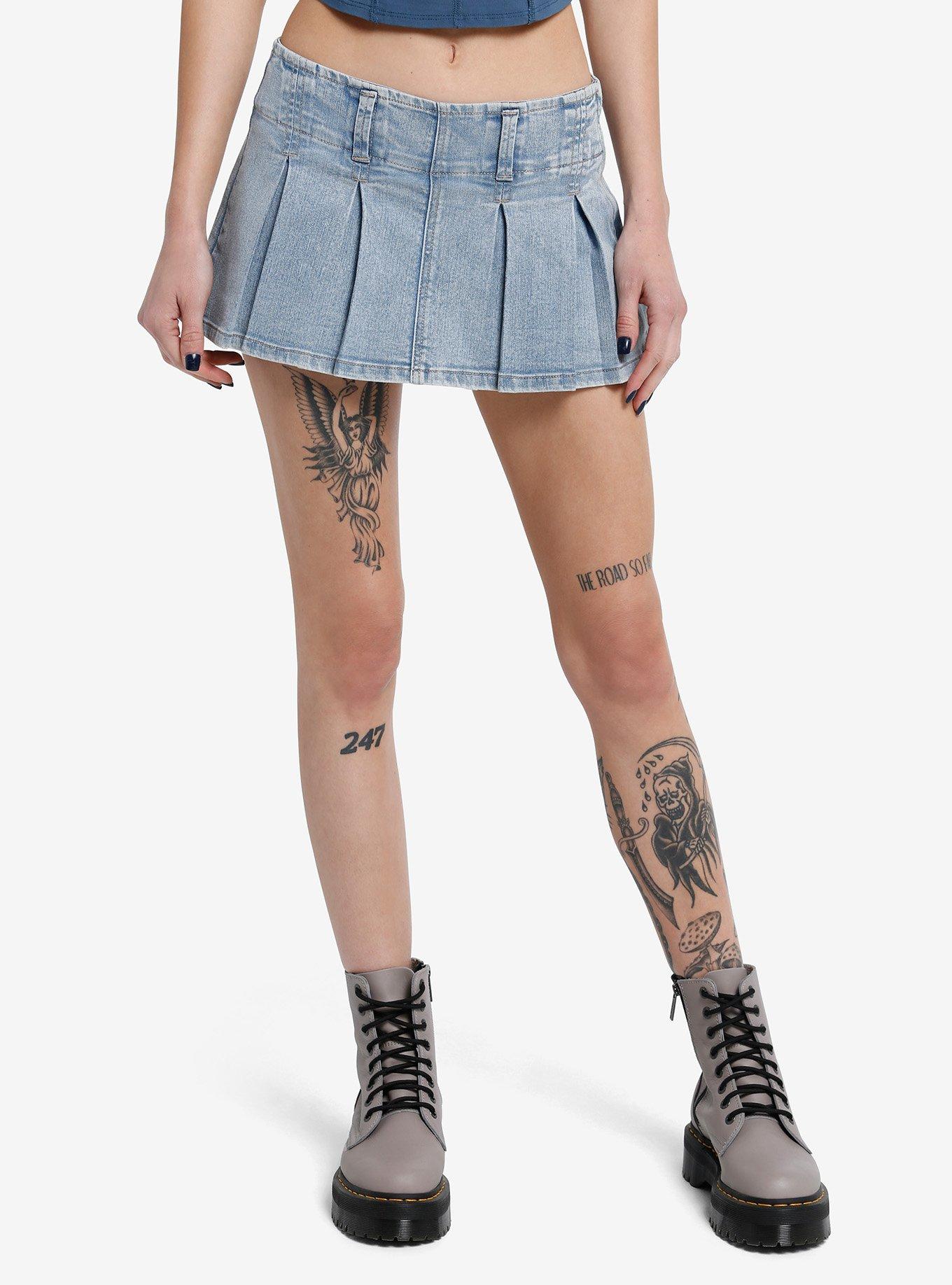 Light Indigo Pleated Micro Skort, , hi-res