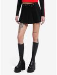 Black Grommet Pleated Skirt, BLACK, hi-res