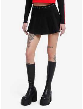 Black Grommet Pleated Skirt, , hi-res
