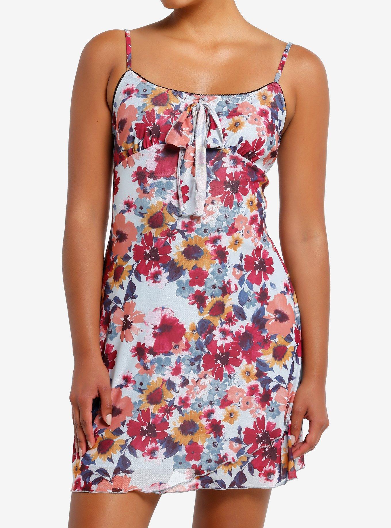 Light Blue Floral Allover Print Slip Dress, , hi-res