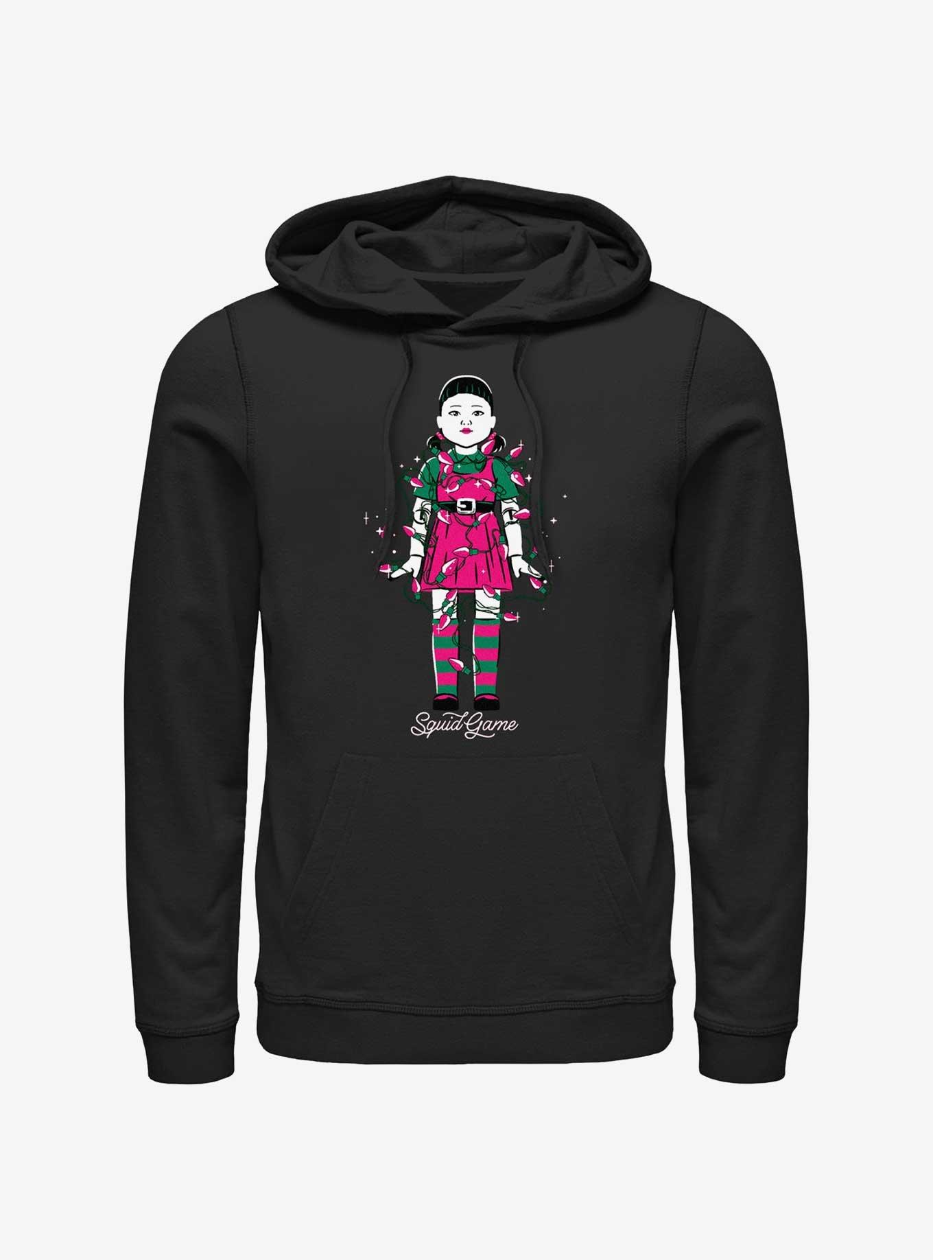 Squid Game Young-Hee Doll In Christmas Lights Hoodie, BLACK, hi-res