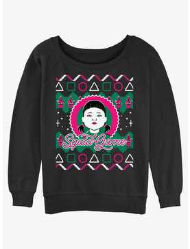 Squid Game Young-Hee Doll Ugly Christmas Womens Slouchy Sweatshirt, , hi-res