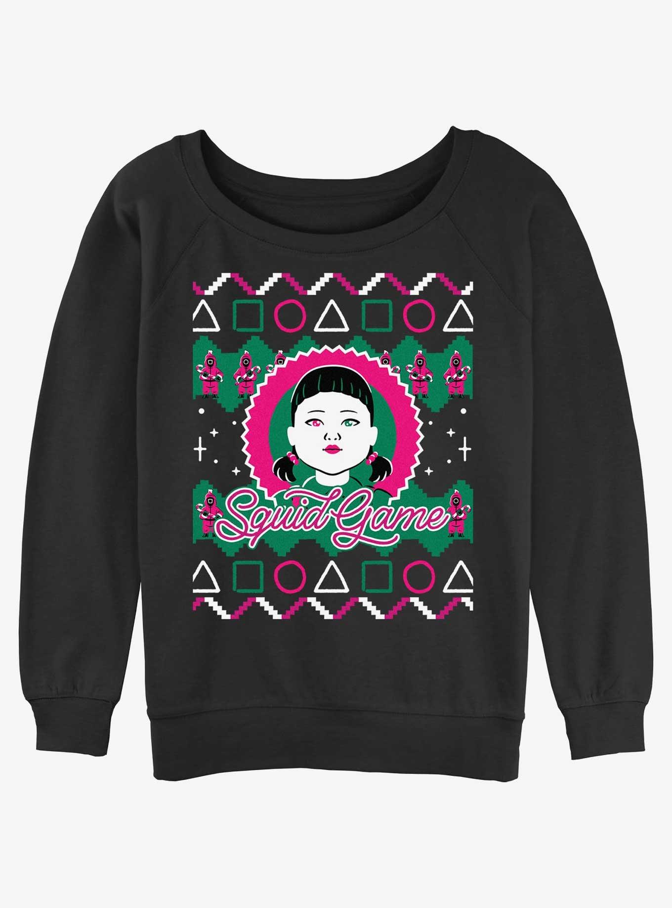 Squid Game Young-Hee Doll Ugly Christmas Womens Slouchy Sweatshirt, BLACK, hi-res